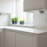 Aranżacja parapetów wewnętrznych jako przedłużenia blatu roboczego w małej kuchni