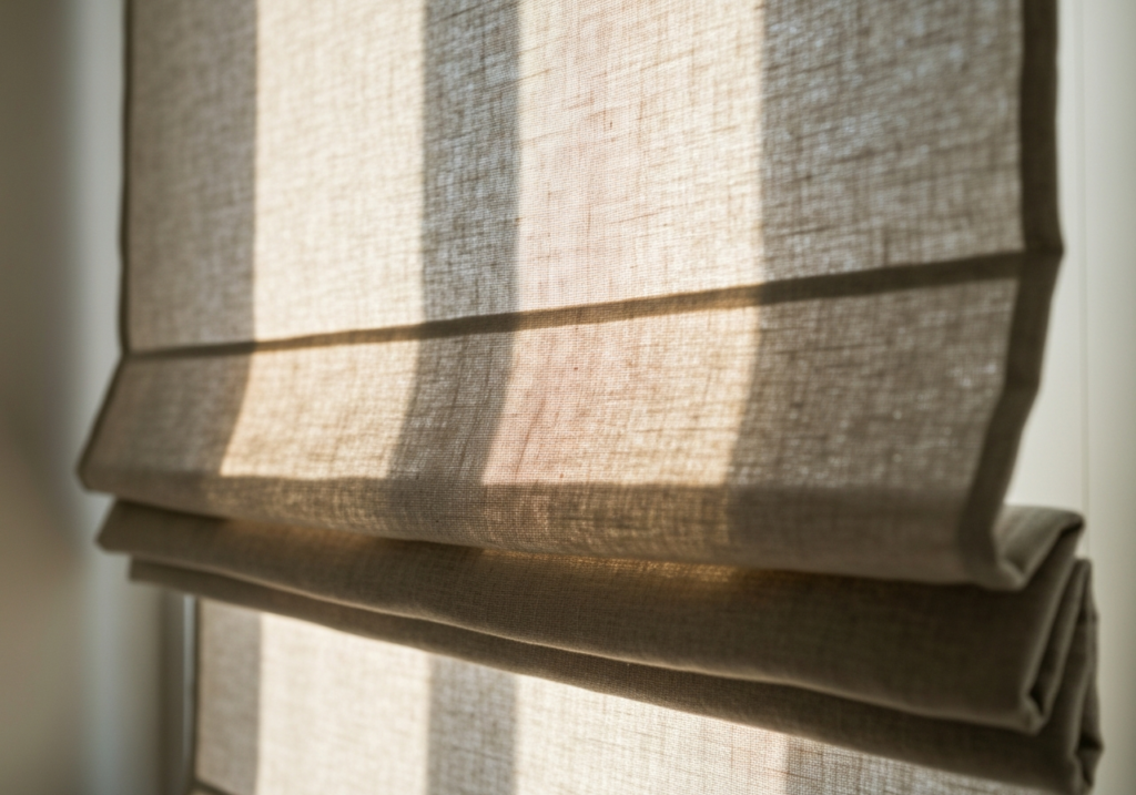 Wykorzystanie tekstury lnu w roletach rzymskich dla uzyskania efektu rozproszonego światła
