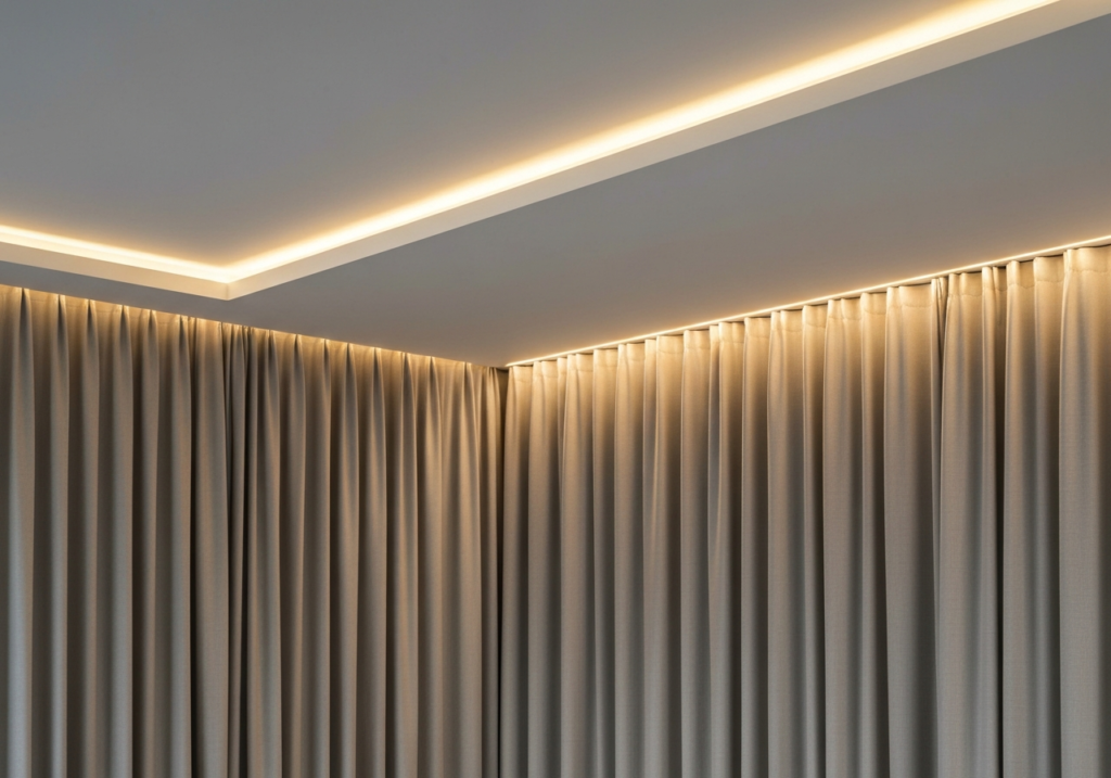 Montaż oświetlenia liniowego wewnątrz wnęki na karnisz sufitowy