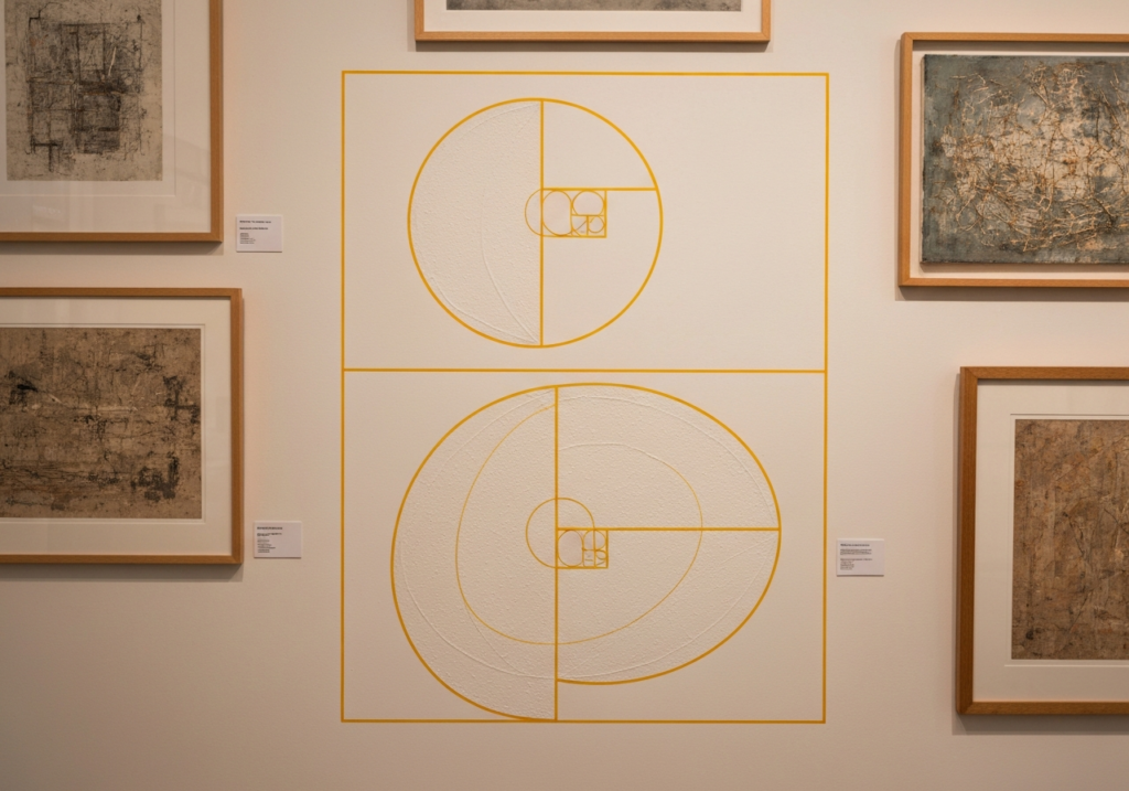 Zastosowanie zasady złotego podziału przy rozmieszczaniu sztuki na ścianie galeryjnej